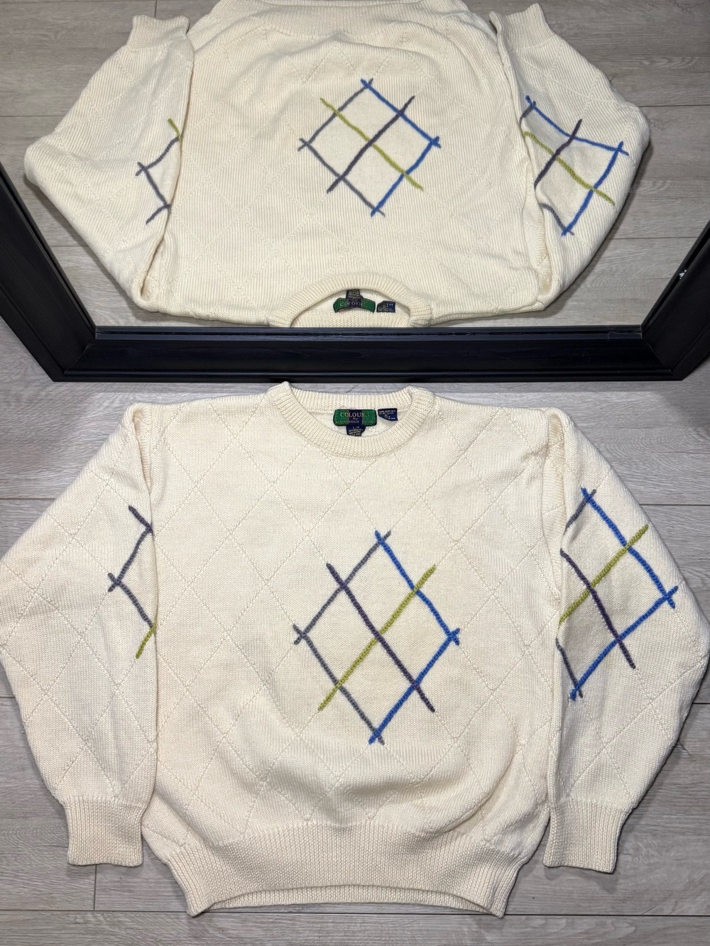 Vintage 1990s Colours By Alexander Julian Diamond Stitches Cardigan Sweater